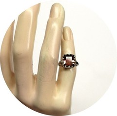 Lovely – Amber-Pink TOURMALINE Ring – Art Deco Filigree 14k Solid White Gold..