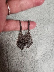 VTG Antiqued Silver Tone Pierced Earrings Dangle