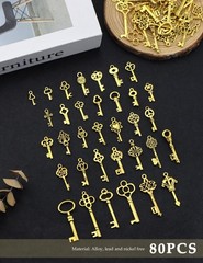 JIALEEY 80 PCS Vintage Skeleton Key Set 0.6″ – 1.85″ (15 – 46 mm), Golden