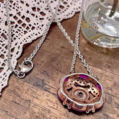 Vintage 925 Sterling Silver Red & White CZ Floating Pendant Necklace, 18″