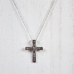 Vintage 10K White Gold .33 Ctw Diamond Cross Pendant Chain Necklace 20.25″ God