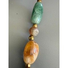 Vintage Beggars Bead Necklace 34″ Opera Long Polished Stones Colorful Heavy