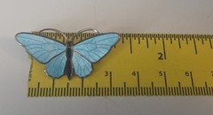 Vintage Mid-Century Blue Guilloche Enamel Gold Tone Butterfly Pin Brooch Dainty