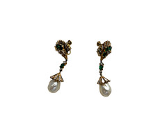 Jomaz gold tone dangle faux jade and pearl earrings