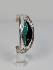 Vtg Alpaca Mexico Cuff Bracelet Crushed Turquoise Inlay Silver Tone 1980s NOS