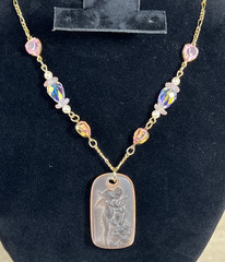 Vtg Kirks Folly Kissing Cherubs Pendant Necklace AB Rhinestones Retired 1990’s