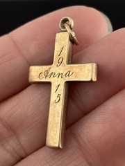 ATQ 1915 Rose Gold Filled Cross Pendant Yellow Gold Flower Accents 1.25″ ANNA