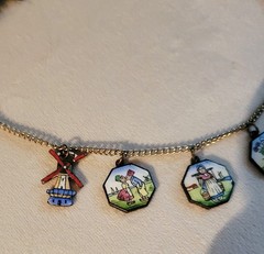Antique Vintage Dutch Necklace Enamel Copper Charms Souvenir HollandNetherlands