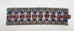 VTG/ANTIQUE Czech open-work silver-tone Mogul rhinestone chain Chunky bracelet