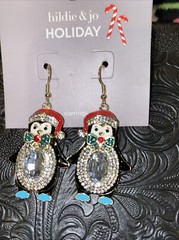 hildie & jo Penguin Earrings Rhinestones French Hook Back Christmas New