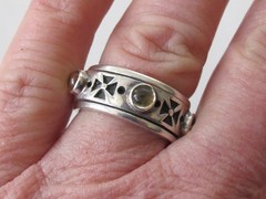 Vintage Geo Art Sterling Silver 925 Citrine Spinner Band Ring Sz 7 Maltese Cross
