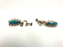 vintage sterling silver turquoise earrings screw on type sz 1.25 in lg wgt 5.3 g