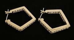 Vintage Goldtone Faceted Hoop With Crystals Inset Hinged Pierced Earrings 1 1/8”