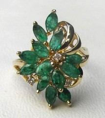 Vintage 14K Gold Emerald and Diamond Spray Ring Circa 1970