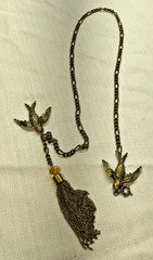 Vintage Swallow Gold-Tone Chatelaine For Sweater or Cloak 29in chain
