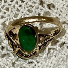 Vintage Ty Lee Hong Kong 14Kt Gold Jade Ring Size 6 Tied Ribbon Bow 3.1 Gms