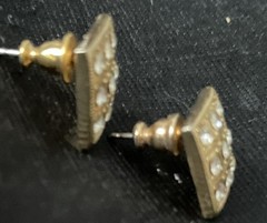 Classic TRIFARI Gold Plated Pierced Earrings Square With Rhinestones .5 Inches