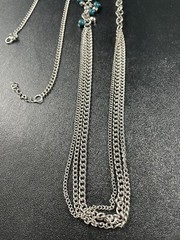 Vintage Layered Teal Green Charm Necklace 40” Silver Tone Metal Chains
