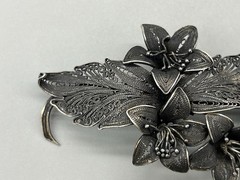 Antique Ornate 900 Silver Filigree Flower and Leaf Large 3.25” Brooch Signed