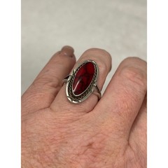 VTG Sterling Silver Mexico Red Howlite Cabochon Statement Ring Size 5.5
