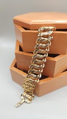 Vintage MONET Signed Chunky Gold Tone Double Curb Link Bracelet Heavy 2.1oz 7″