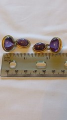 Vintage Sterling Silver Earrings Oval Amethyst Cabochons Signed Mexico SLV
