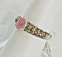 VTG 925 Sterling Silver Marcasite and Pink-CZ Ring, Size 7 NOS 3.1g
