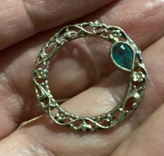 Antique Edwardian 10K White Gold BELAIS French Aquamarine Circle pin 2 Grams