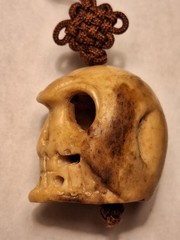 VINTAGE CLOISONNE BONE SKULL ASIAN LOVE KNOT PROTECTION TALISMAN AMULET NECKLACE