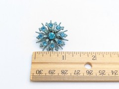 Vtg Blue Enamel With Blue Rhinestones Starburst Snowflake Brooch