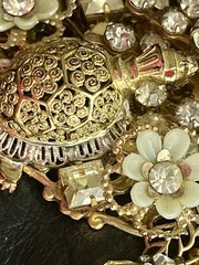Vintage Assemblage Brooch Pendant Turtle Rhinestone Filigree Flower Dangle Pin