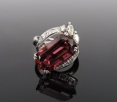 Unique 6.19ct Natural Rubellite 0.23ct Diamond Platinum Free Form Ring Size 5.5