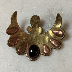VTG Artisan Modernist Southwestern Style Onyx Mixed Metal Pendant Brass Copper