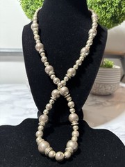 Vintage Silver Tone Alternating Bead Necklace 26” Spring Ring Lot# 1407