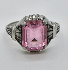 Vintage Ostby & Barton OB Art Deco Ring 925 Sterling Silver Pink Glass Size 6.75