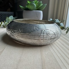 VTG Bangle Bracelet Size 8 Engraved Carp Fish Silver Tone Metal Incised Asian