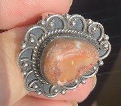 Mexican Fire Opal Ring S 7.75 Natural Red Flash Cantera Opal 925 Sterling Silver