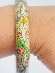 Vintage Tropical Parrot Bird Bangle Bracelet Hand Painted Gold Statement