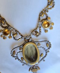 Vtg Signed Husar D Czech Glass Festoon Necklace Green Center Red Accent Stones