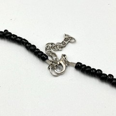 Vintage Black Faceted Acrylic Bead Statement Necklace Silver Tone Accents Bold