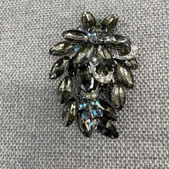 Vintage BroochSmoky Gray Marquise AB Rhinestones 2.5 Inches