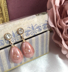Vintage Jewellery Gold Pink Pearl Earrings Antique Deco Jewelry clip ear rings