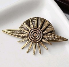 Vintage Mid Century Modern Atomic Sunburst Brooch Gold Tone Geometric Statement