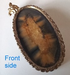 Vtg (Antique?) Double-sided Agate? Pendant in Oval Gold-tone Frame