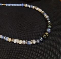 Handcrafted Bohemian Necklace with Freshwater Pearl, Opalite, & Blue Coral