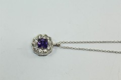 Vintage Amethyst Stone Pendant Necklace Silver-tone Alloy With Adjustable Chain
