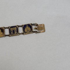Paris France Souvenir Monuments Etched Enamel Link Brass Clasp Vintage Bracelet