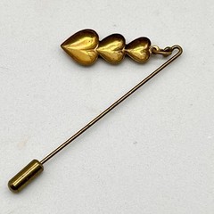 Vintage Puffy Heart Stick Pin Gold Tone Triple Cascade Dangle