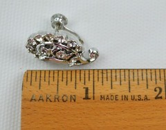 Vintage Silver Tone Twist Back Earrings Clear Rhinestones Wing Shaped 1″