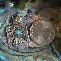 Signed 925 Sterling Silver Turquoise Thunderbird Rectangle Pendant
